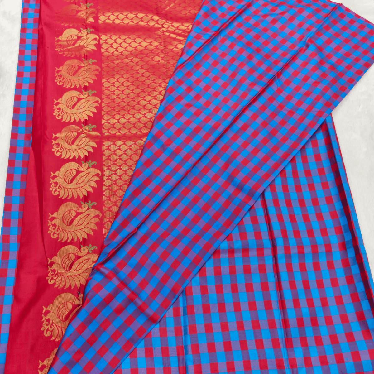 Pure kanjivaram Softsilk sarees with palum palzhamum kattam Blue - Image 3