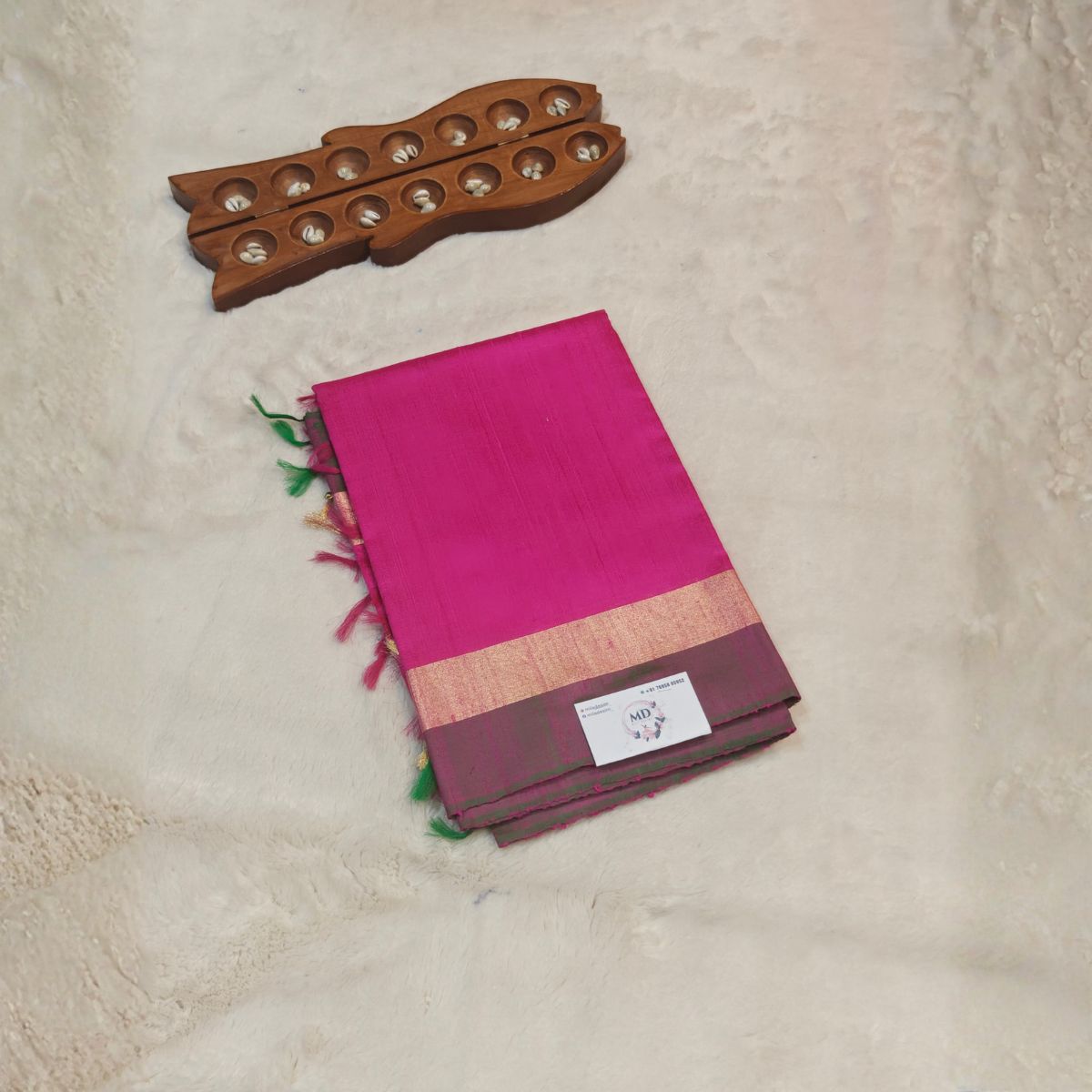 Pure Raw Silk Saree(Rani Pink) - Image 2