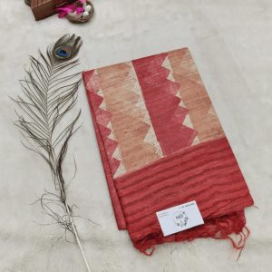 Pure Jute Tussar (Brick Red & Beige)
