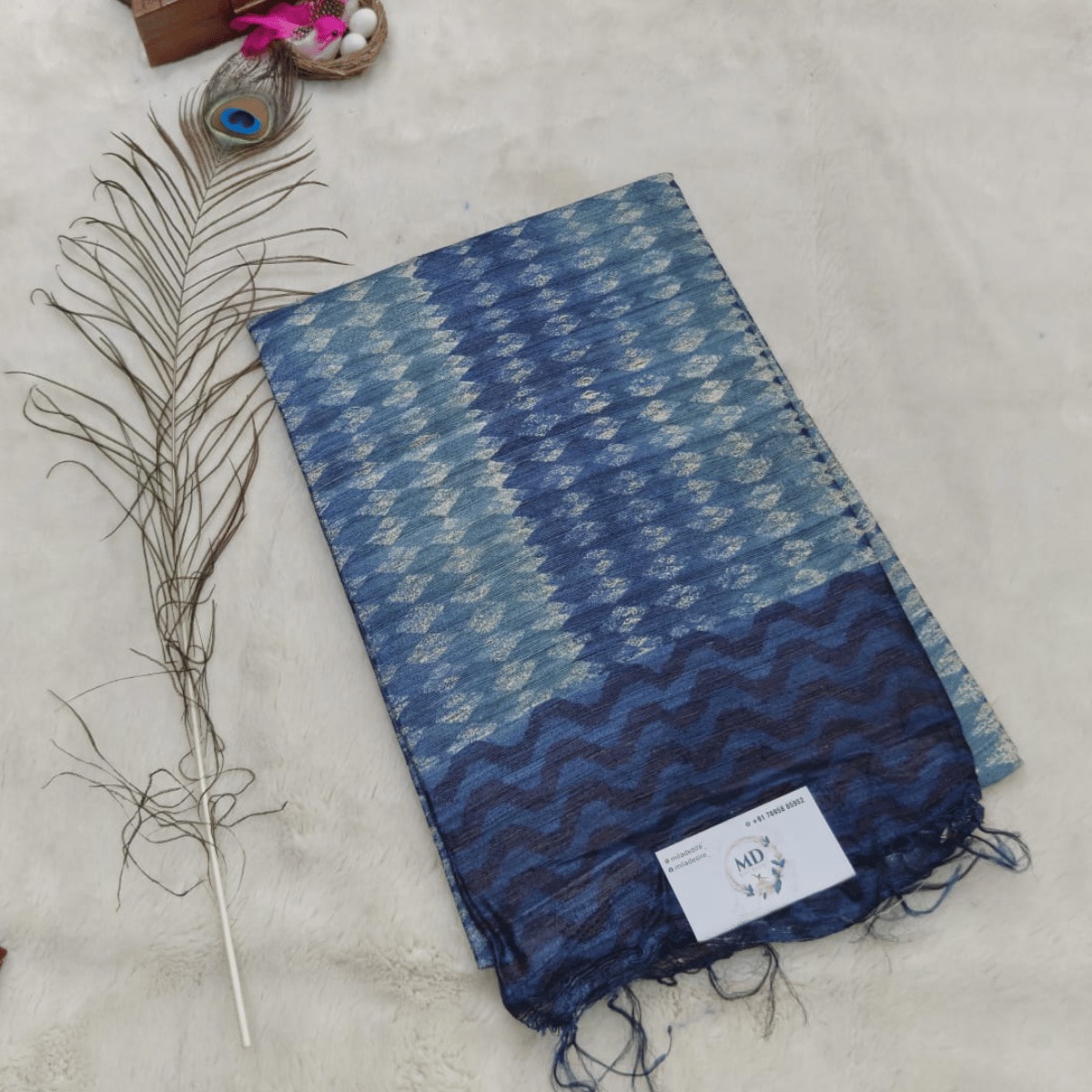 Pure Jute Tussar (Indigo Blue)