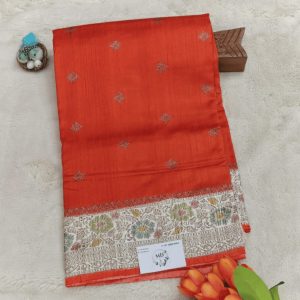 Pure banarasi rawsilk sarees with hand brush(Vermilion Orange)