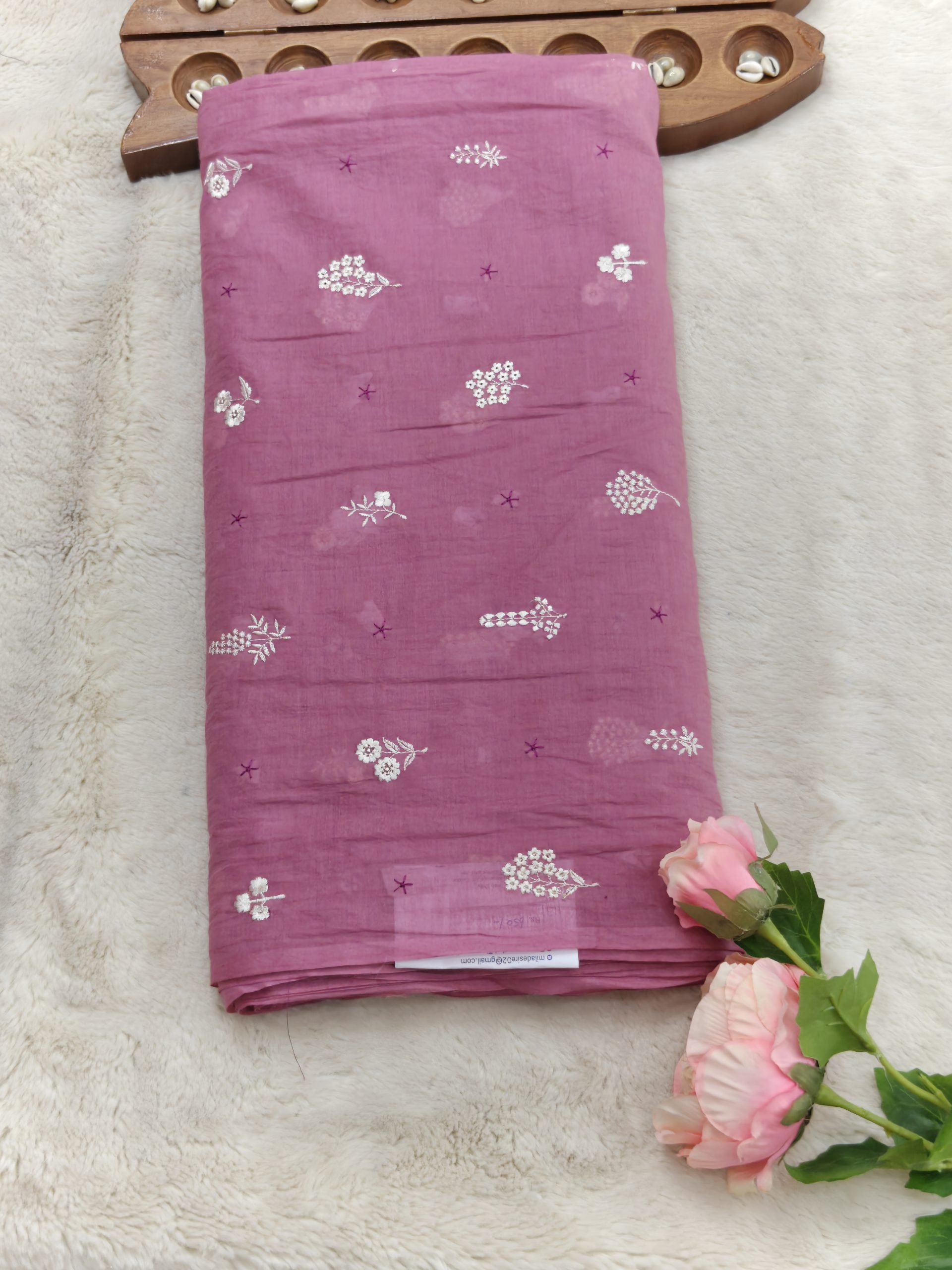 Mulchanderi Floral Fabric(Dusty Rose Pink)