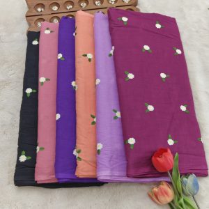 MulChanderi Floral Fabric(Black,Peach,Violet,Orange,Lavender,Purple)