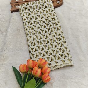 Premium Natural Dyeing Cotton Fabric(Cream White with mustard yellow and black print)