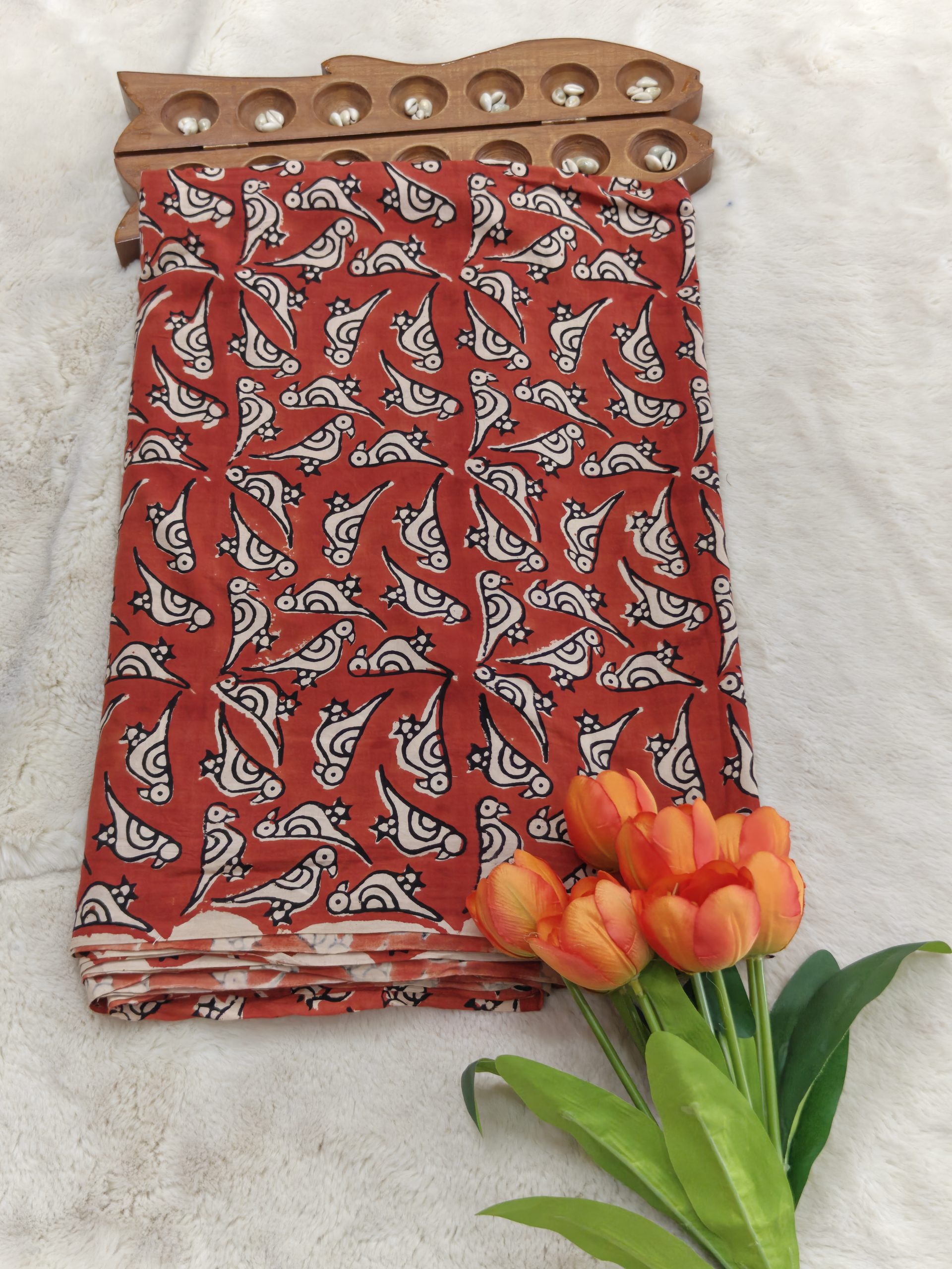 Premium Natural Dyeing Cotton Fabric(Rust red with white print)