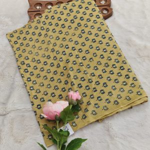 Premium Natural Dyeing Cotton Fabric(Mustard yellow with blue print)
