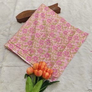 Premium Natural Dyeing Cotton Fabric(Baby pink with green)