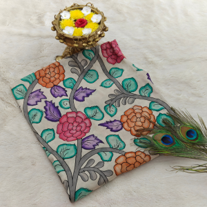 Pure Pen Kalamkari Silk Hand Drawn (Cream)