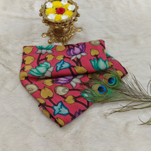Pure Pen Kalamkari Silk Hand Drawn (Bright Pink)