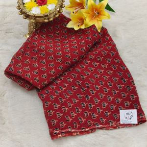 Pure Organza Ajark Print (Maroon with Black & Beige Print )