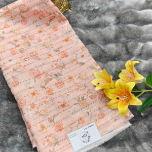 Pure Linen Kantha Fabric (Peach Pink / Soft Blush)