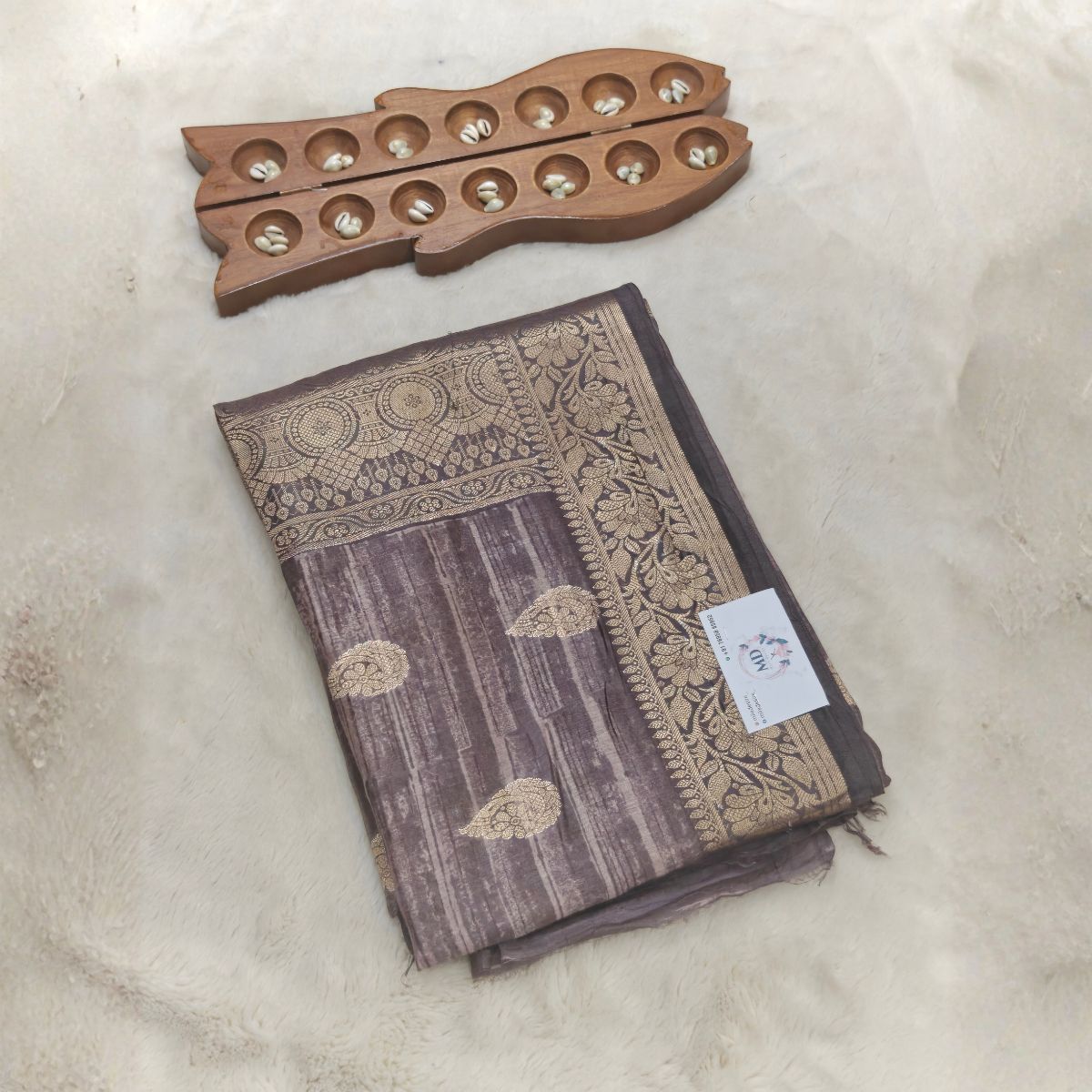 Tussar silk Banarasi weaving(Smoky Lavender, Ash Grey & Antique Gold) - Image 2