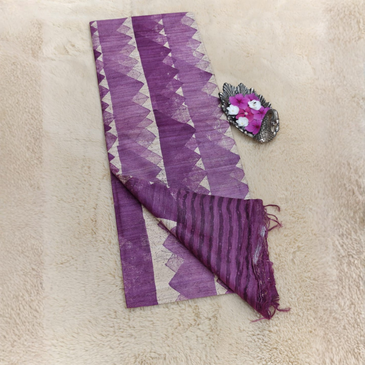 Pure Jute Tussar (Royal Purple with Silver Zari) - Image 2