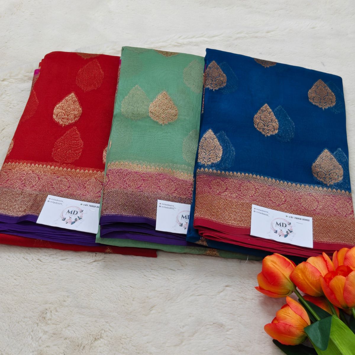 Raw Mango and kora banarasi silk(Jade Green) - Image 2