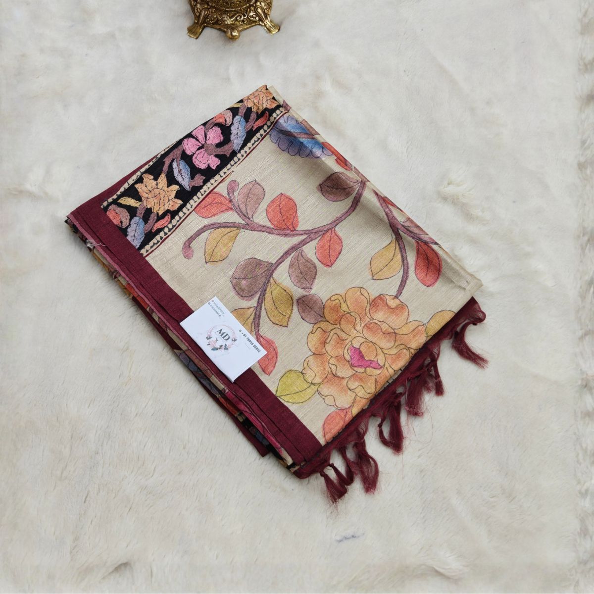 Kalamkari Jute Tussar saree ( Deep Maroon)