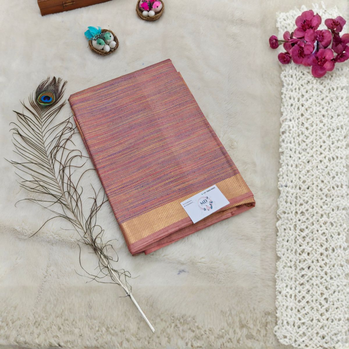 Tissue Tussar Silk Saree(Dusty Rose Pink)