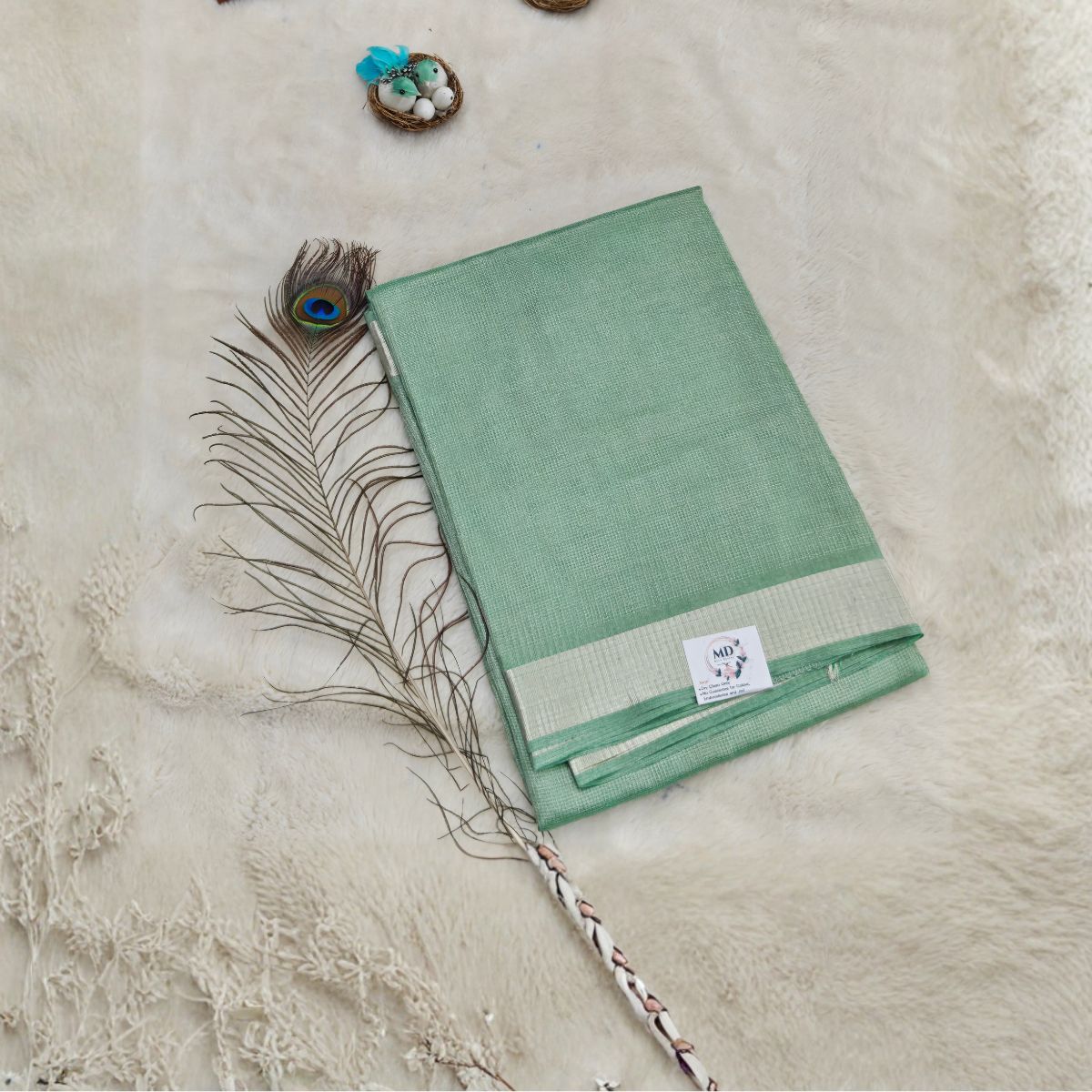 Tissue Tussar Silk Saree(Mint Green)