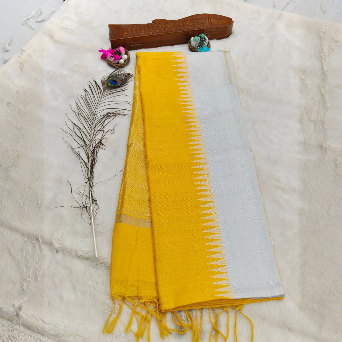 Raw Silk Sarees (Mustard Yellow)