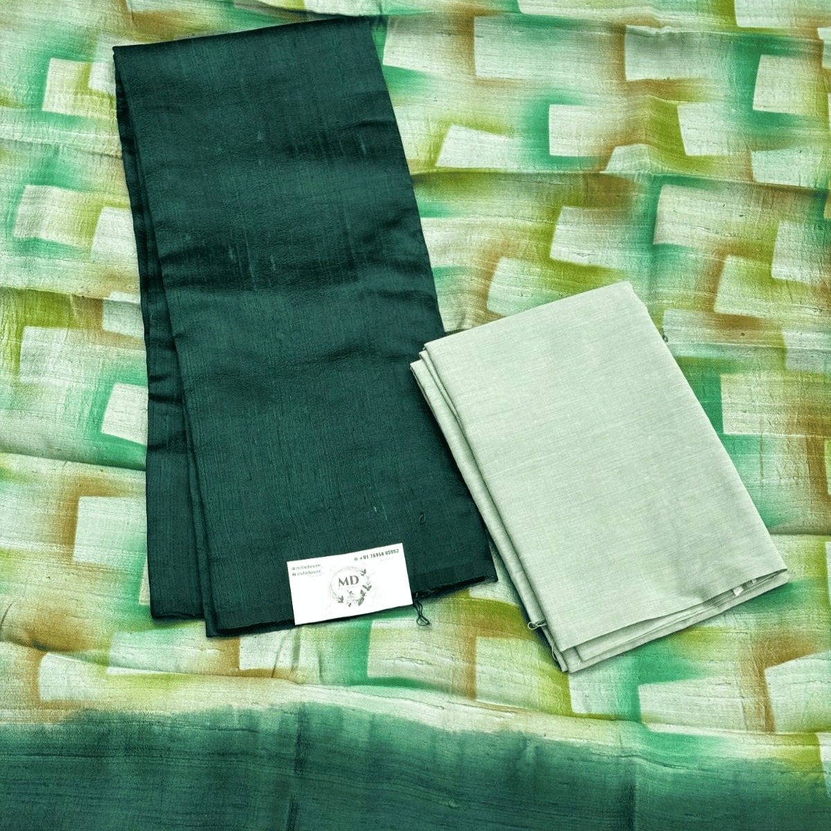 Dupion Raw Silk salwar material (Deep Teal Green & Mint Grey