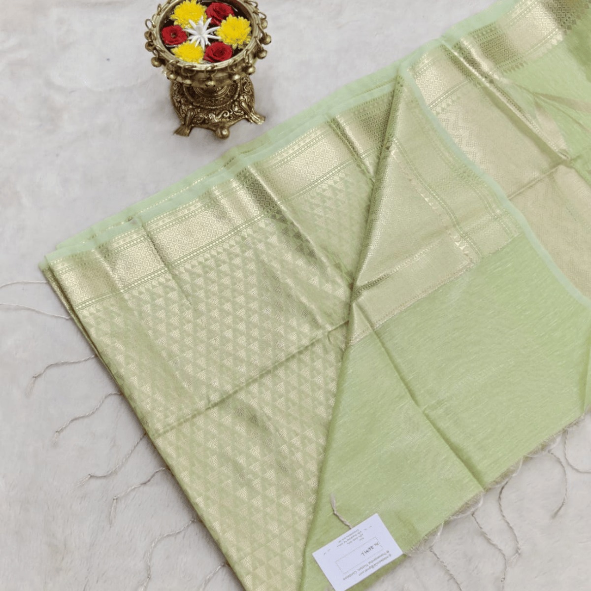 Tissue Linen Saree ( Pistachio Sage Green) - Image 2