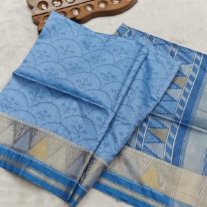 Tussar Banarasi semi saree(Cornflower Blue)