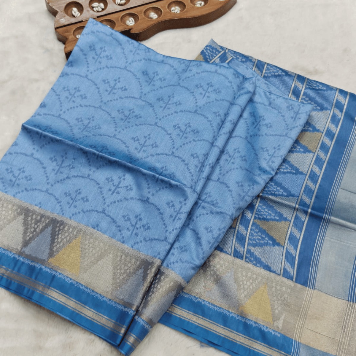 Tussar Banarasi semi saree(Cornflower Blue)