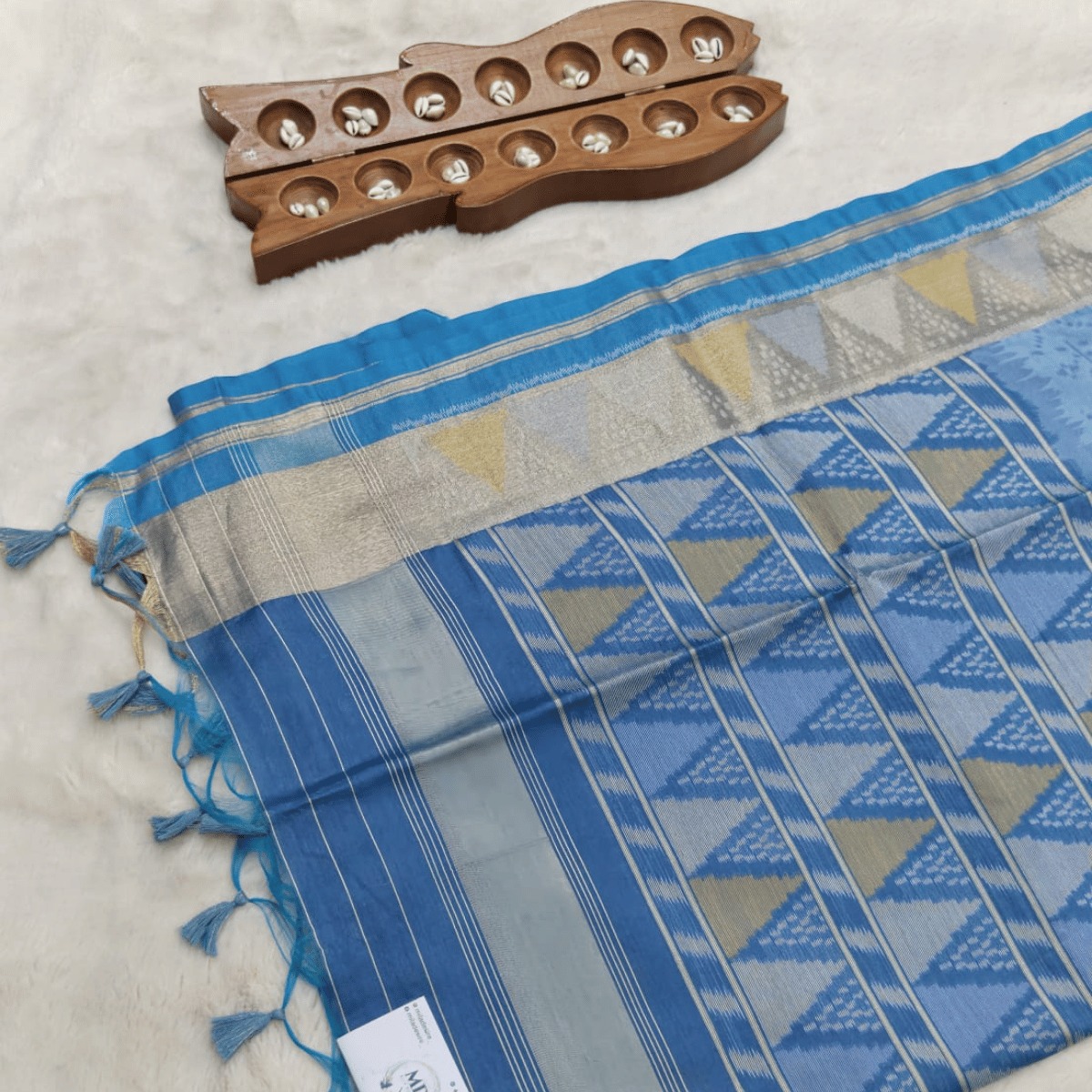 Tussar Banarasi semi saree(Cornflower Blue) - Image 3