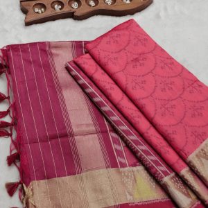 Tussar Banarasi semi saree(Deep Magenta Fuchsia Violet)