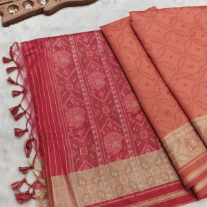 Tussar Banarasi semi saree( Deep Crimson Raspberry Red)