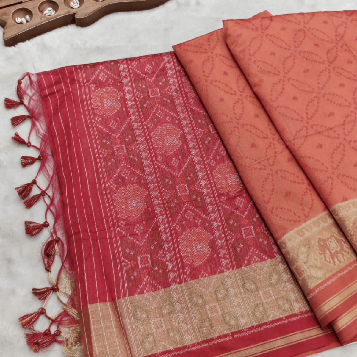 Tussar Banarasi semi saree( Deep Crimson Raspberry Red)