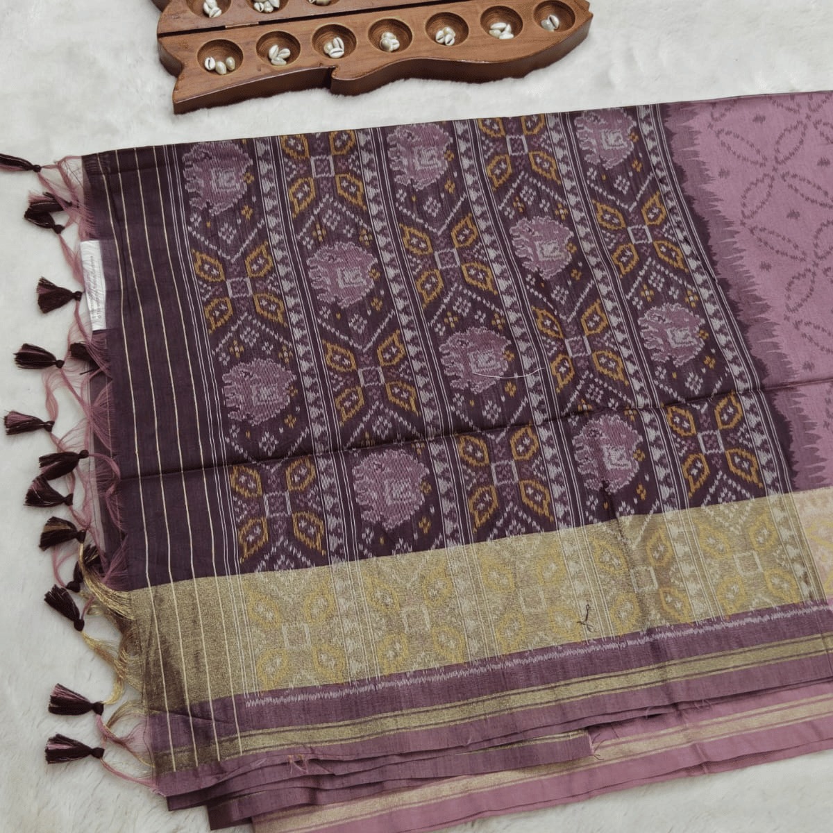 Tussar Banarasi semi saree(Dark Plum Aubergine ) - Image 3