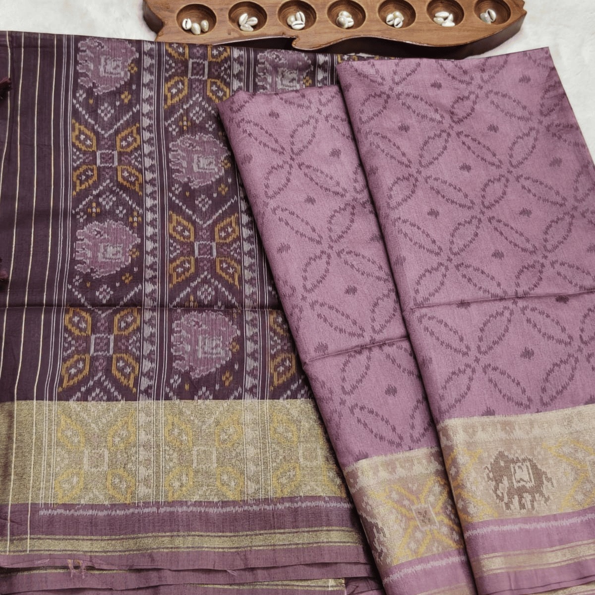 Tussar Banarasi semi saree(Dark Plum Aubergine )