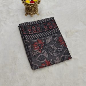 Kalamkari Jute Tussar saree ( Charcoal Grey)
