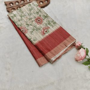 Kalamkari Tussar saree (Cream/natural beige base )