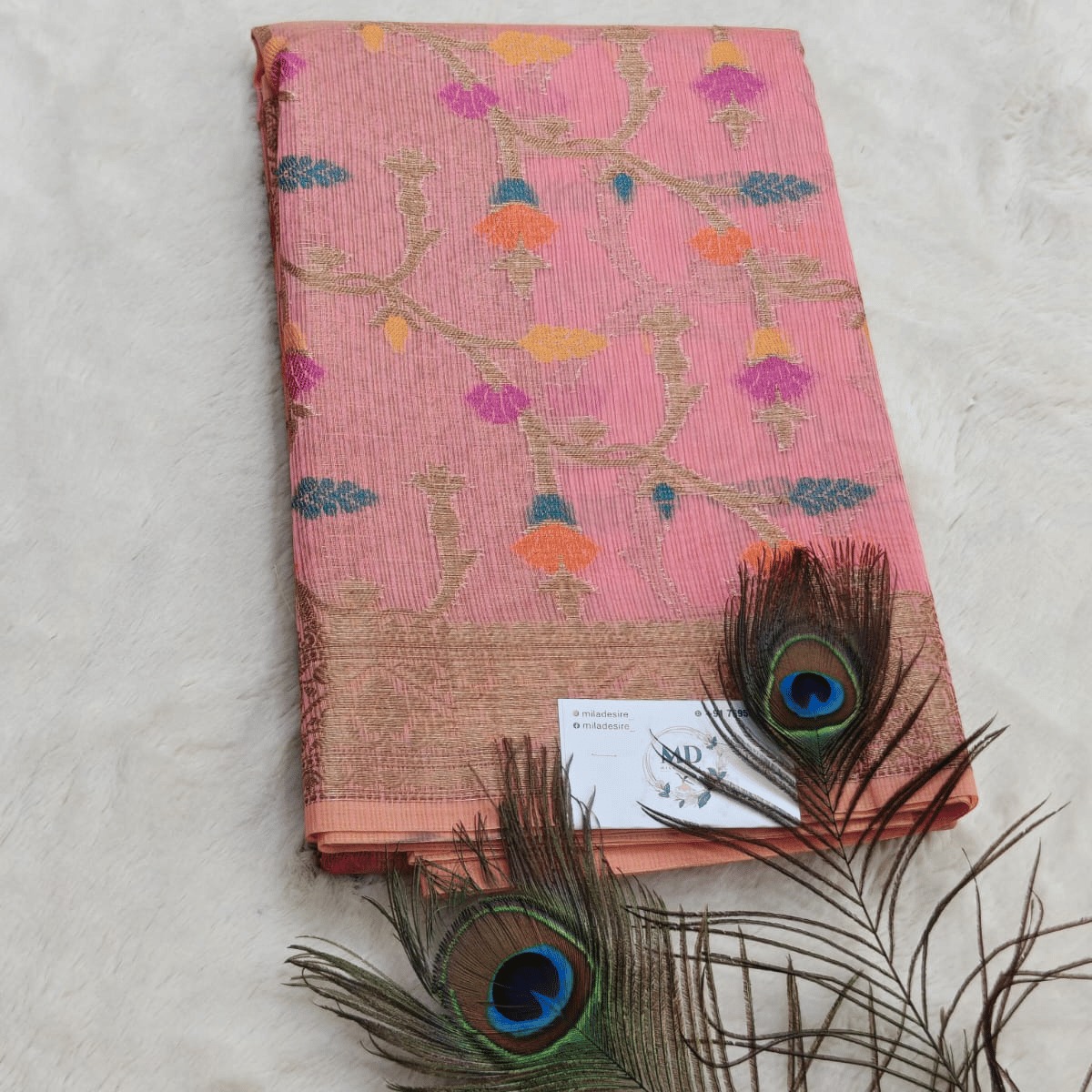 Semi tussar Kota banarasi with meenakari work saree(Pastel Pink ) - Image 2