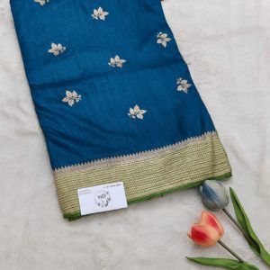 Semi munga Saree(Peacock blue )