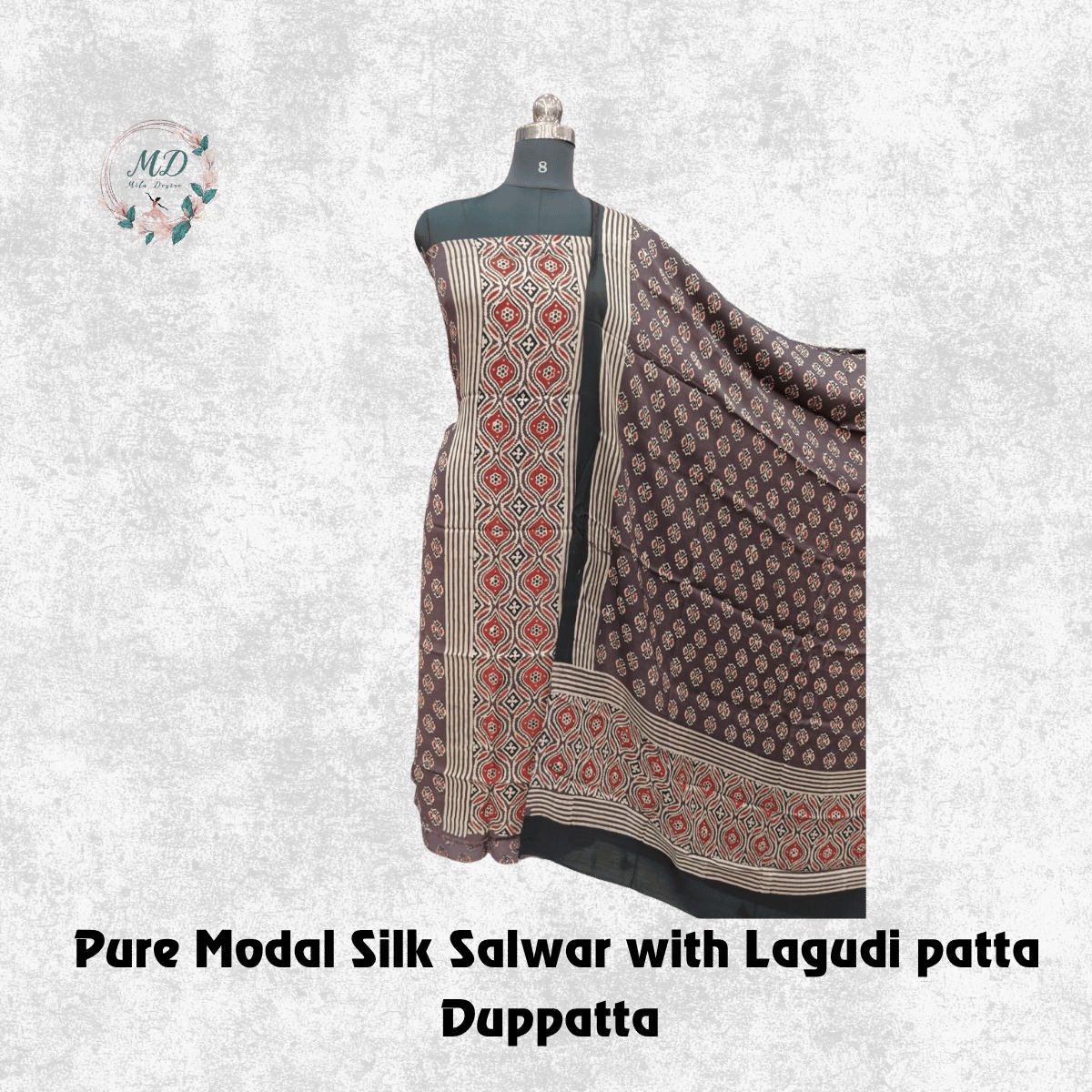 Pure Modal Silk Salwar ( Dark Brown Geometric Ajrakh Print)