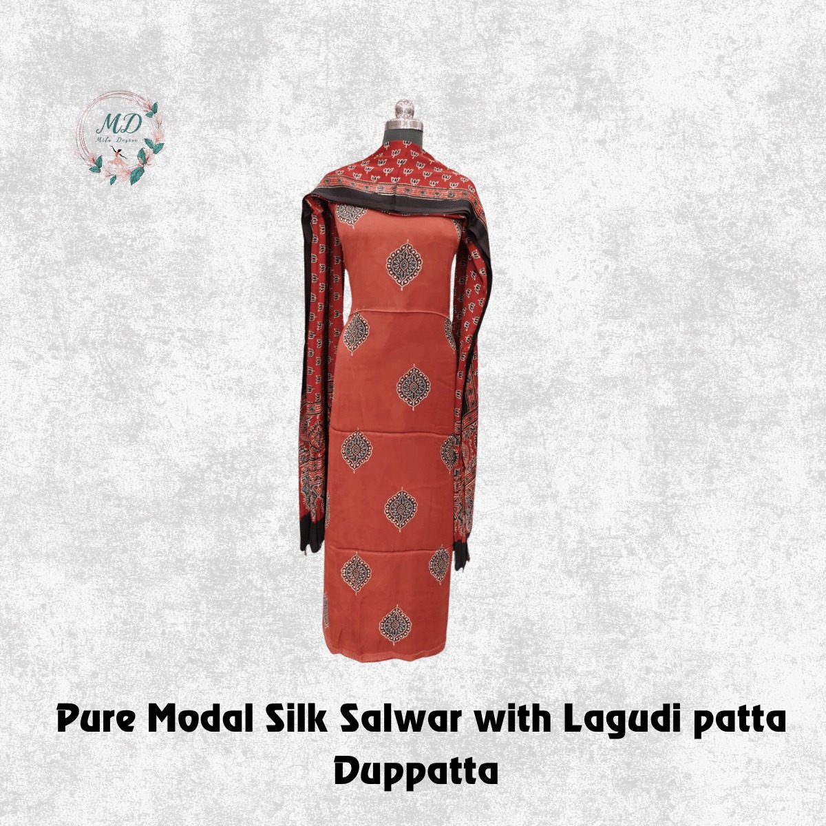 Pure Modal Silk Salwar(Rust Red Medallion ) - Image 2