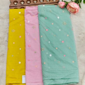 MulChanderi Floral Fabric(Yellow,Pink,Turquiose)