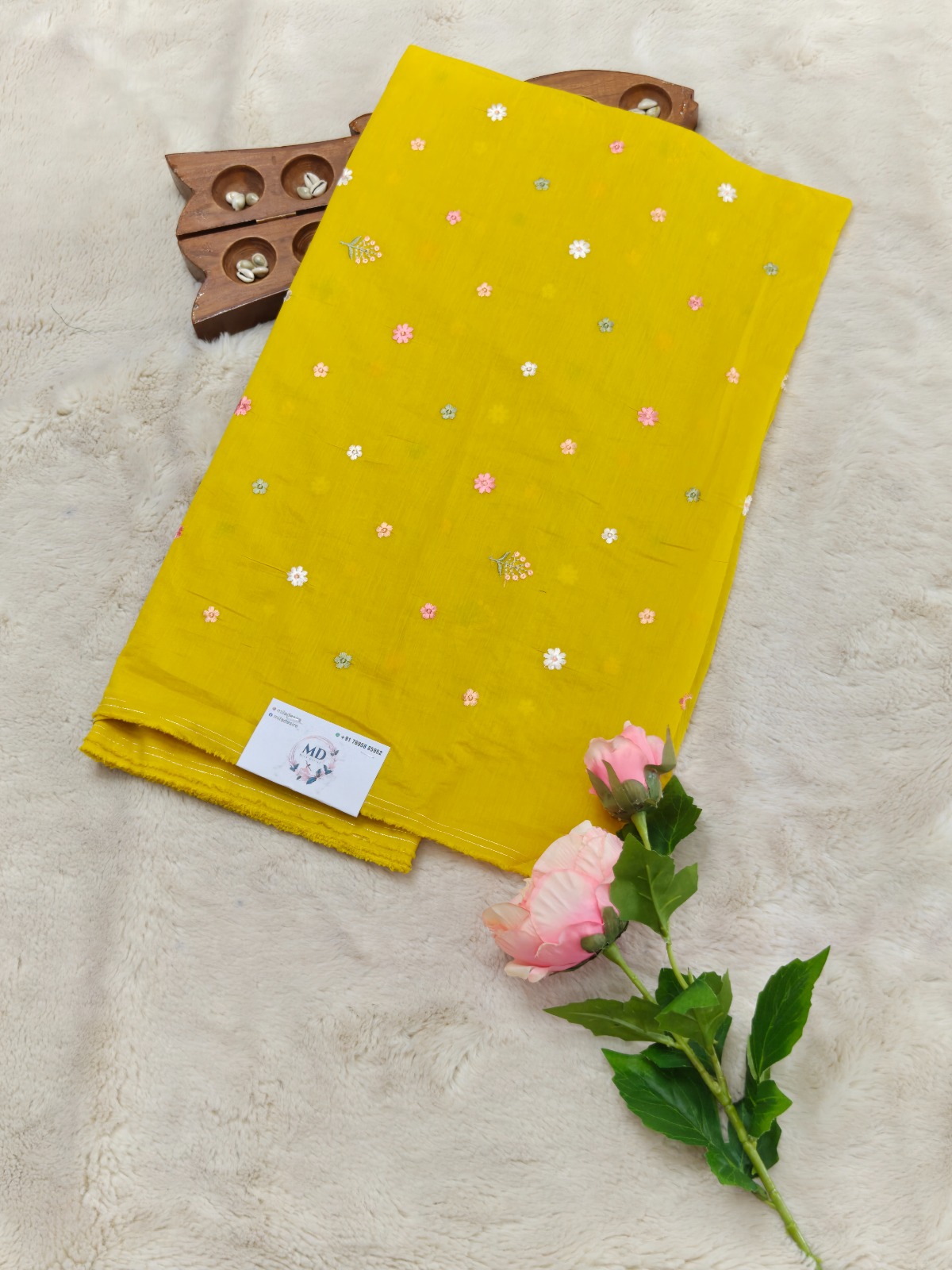 MulChanderi Floral Fabric(Yellow,Pink,Turquiose) - Image 2